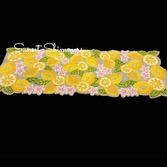 Sparkly Beaded Lemon Blossom Flower Table Runner Decor 36" House & Garden New - Picture 2 of 11
